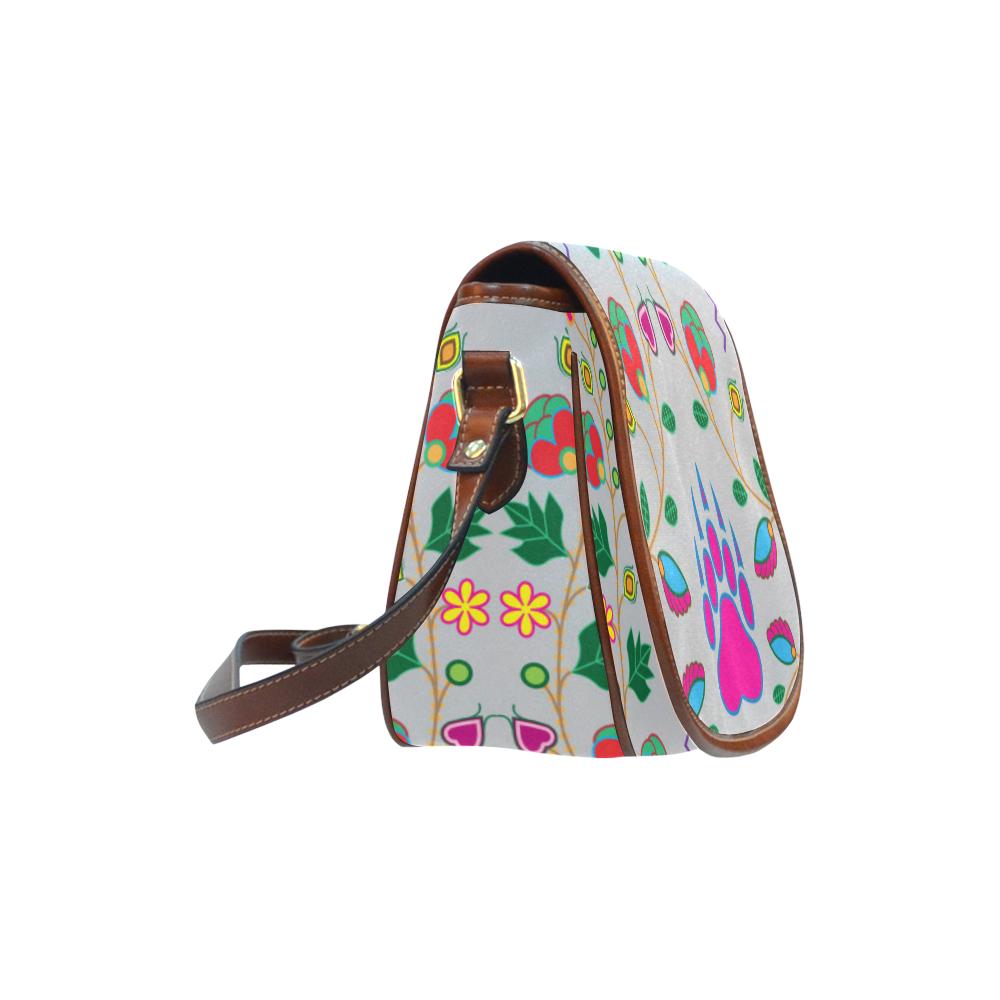 Geometric Floral Fall - Gray Saddle Bag/Small (Model 1649) Full Customization Saddle Bag/Small (Full Customization) e-joyer 