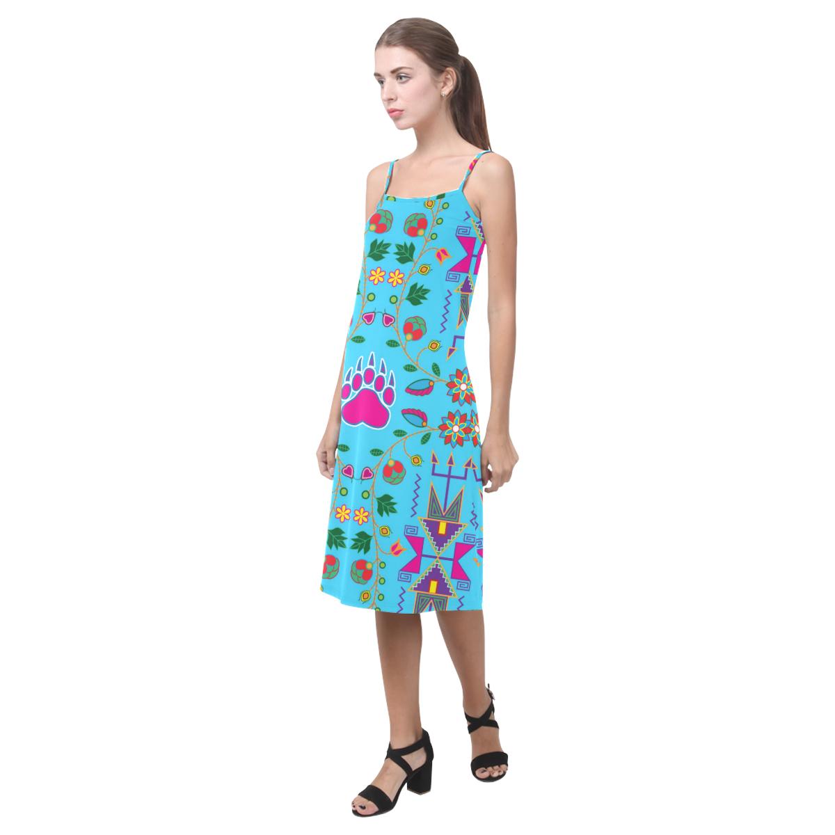 Geometric Floral Fall - Sky Blue Alcestis Slip Dress (Model D05) Alcestis Slip Dress (D05) e-joyer 