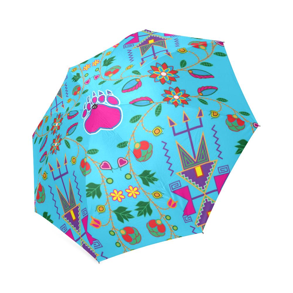 Geometric Floral Fall-Sky Blue Foldable Umbrella Foldable Umbrella e-joyer 