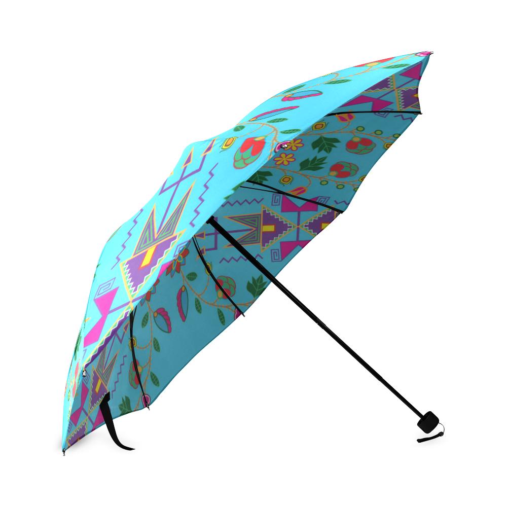 Geometric Floral Fall-Sky Blue Foldable Umbrella Foldable Umbrella e-joyer 