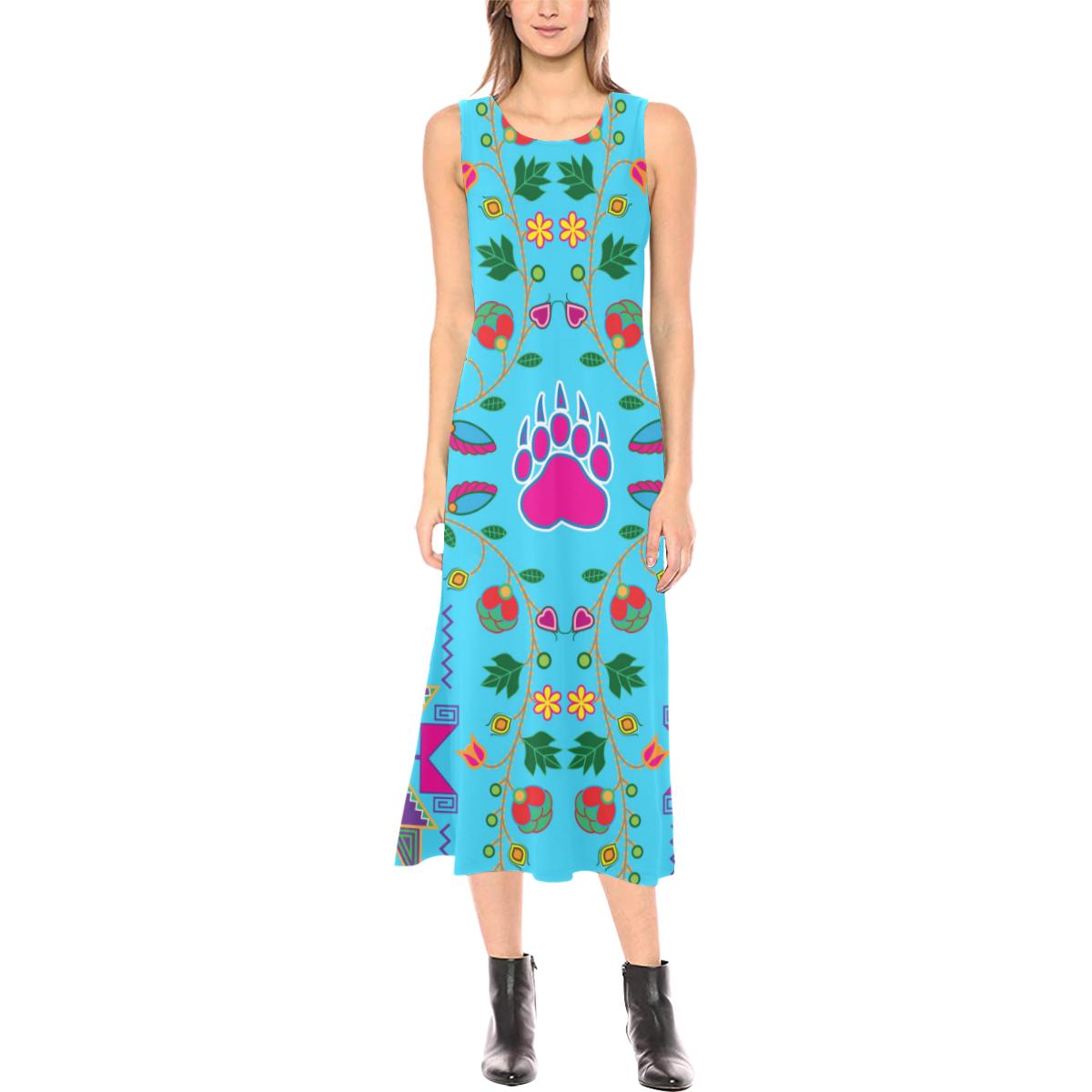 Geometric Floral Fall - Sky Blue Phaedra Sleeveless Open Fork Long Dress (Model D08) Phaedra Sleeveless Open Fork Long Dress (D08) e-joyer 
