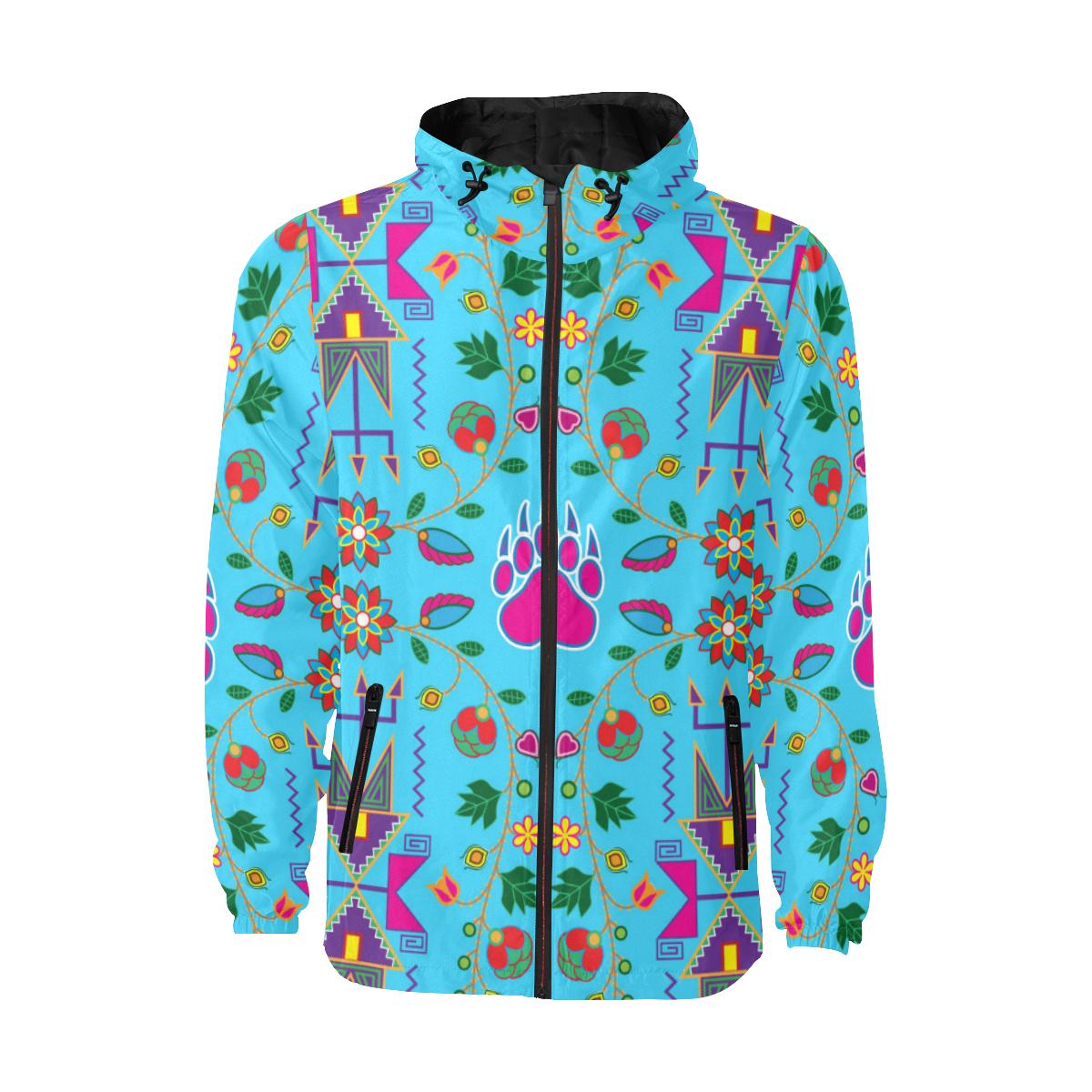 Geometric Floral Fall - Sky Blue Unisex Quilted Coat All Over Print Quilted Windbreaker for Men (H35) e-joyer 