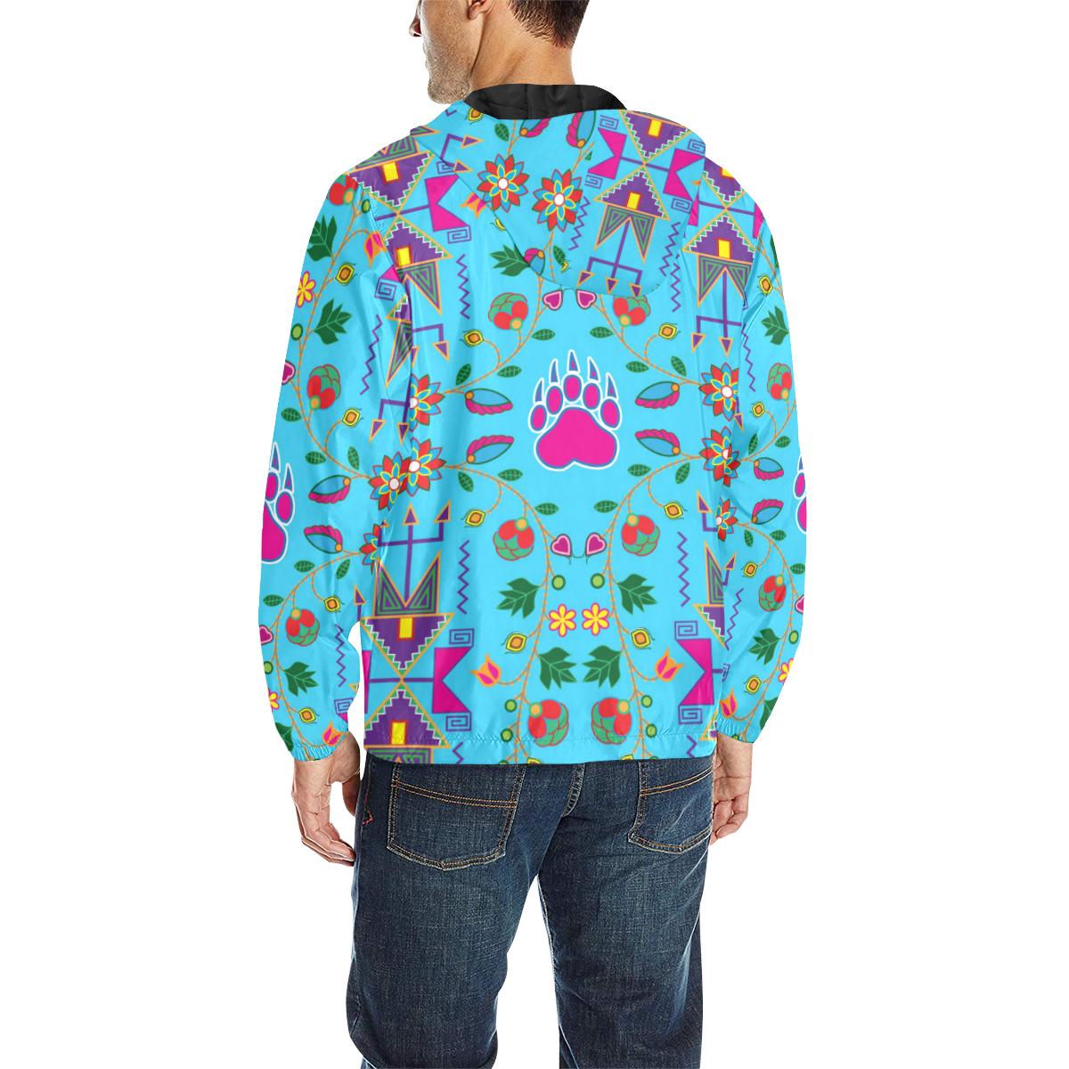 Geometric Floral Fall - Sky Blue Unisex Quilted Coat All Over Print Quilted Windbreaker for Men (H35) e-joyer 