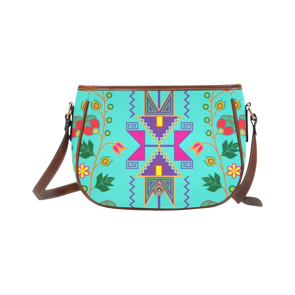 Geometric Floral Fall - Sky Saddle Bag/Small (Model 1649) Full Customization Saddle Bag/Small (Full Customization) e-joyer 