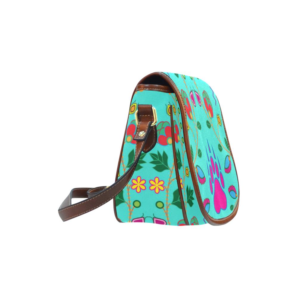 Geometric Floral Fall - Sky Saddle Bag/Small (Model 1649) Full Customization Saddle Bag/Small (Full Customization) e-joyer 