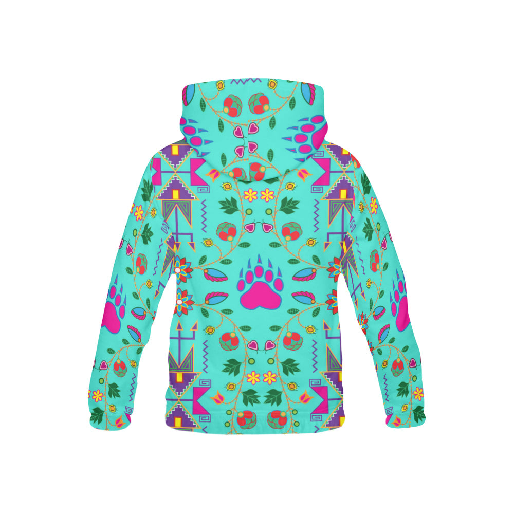 Geometric Floral Fall-Turquoise All Over Print Hoodie for Kid (USA Size) (Model H13) All Over Print Hoodie for Kid (H13) e-joyer 