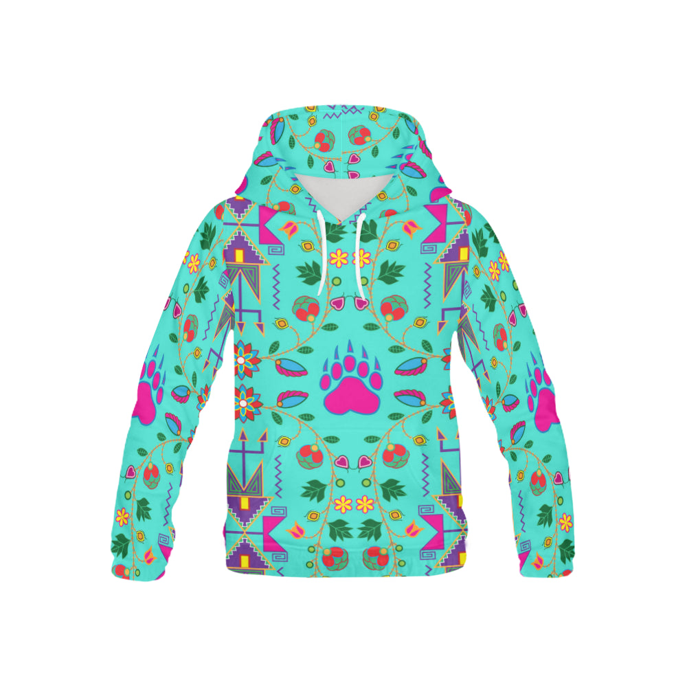 Geometric Floral Fall-Turquoise All Over Print Hoodie for Kid (USA Size) (Model H13) All Over Print Hoodie for Kid (H13) e-joyer 