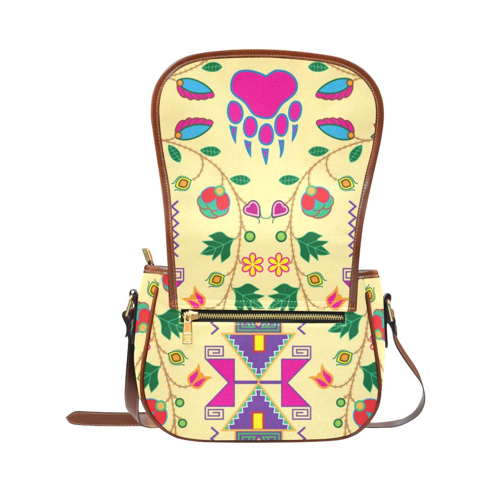 Geometric Floral Fall - Vanilla Saddle Bag/Small (Model 1649) Full Customization Saddle Bag/Small (Full Customization) e-joyer 