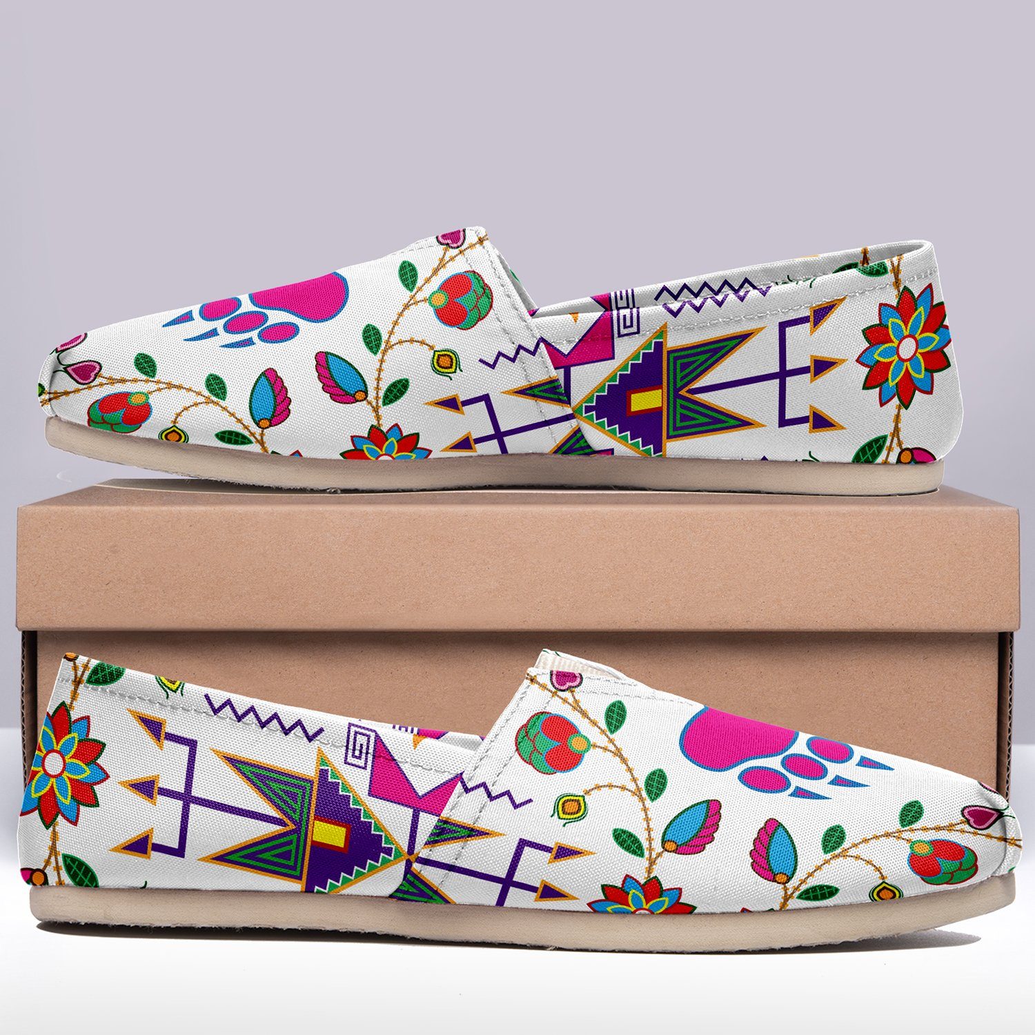 Geometric Floral Fall White Casual Unisex Slip On Shoe Herman 