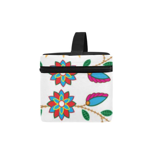 Geometric Floral Fall-White Cosmetic Bag/Large (Model 1658) Cosmetic Bag e-joyer 