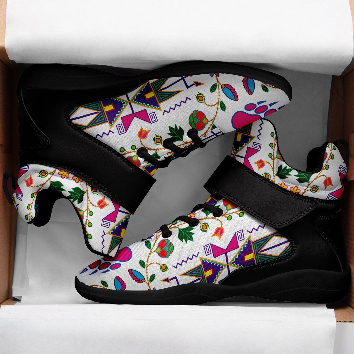 Geometric Floral Fall White Ipottaa Basketball / Sport High Top Shoes - Black Sole 49 Dzine 