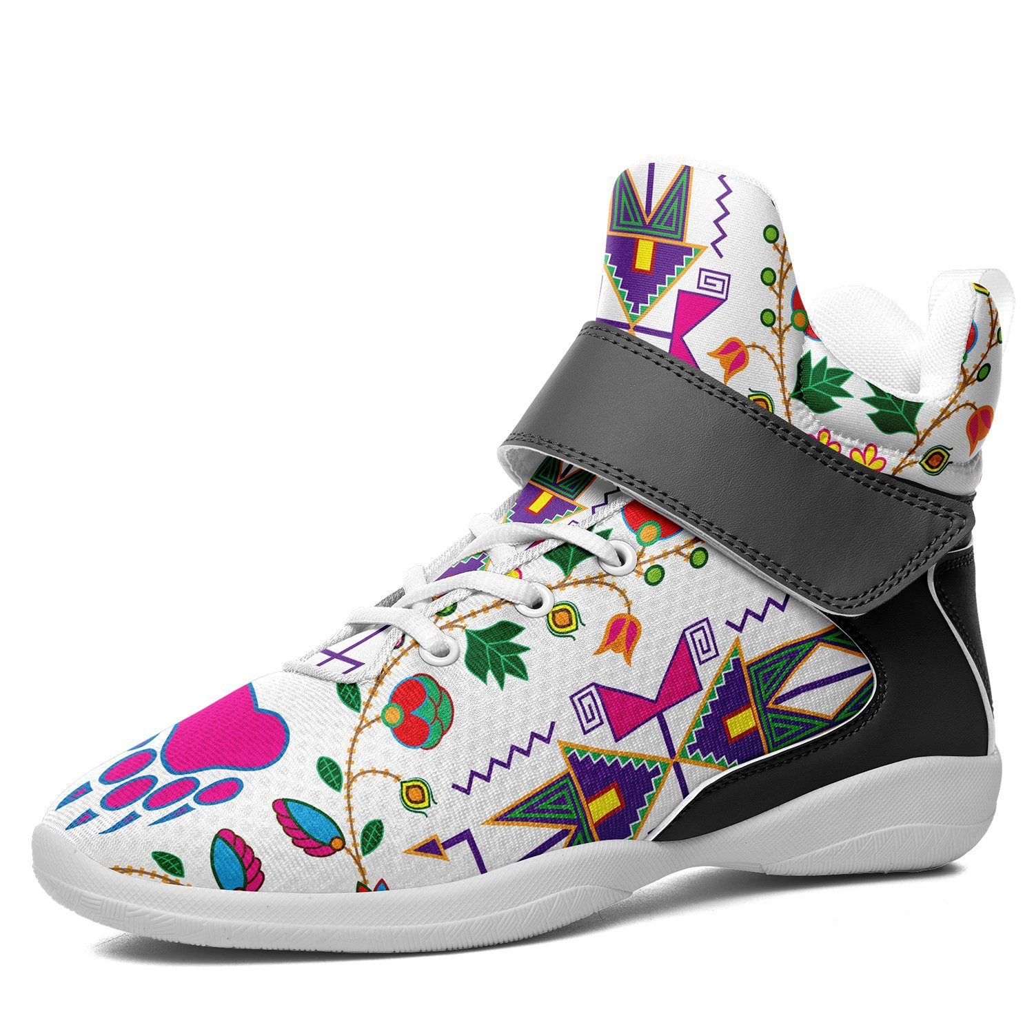 Geometric Floral Fall White Ipottaa Basketball / Sport High Top Shoes - White Sole 49 Dzine US Men 7 / EUR 40 White Sole with Gray Strap 