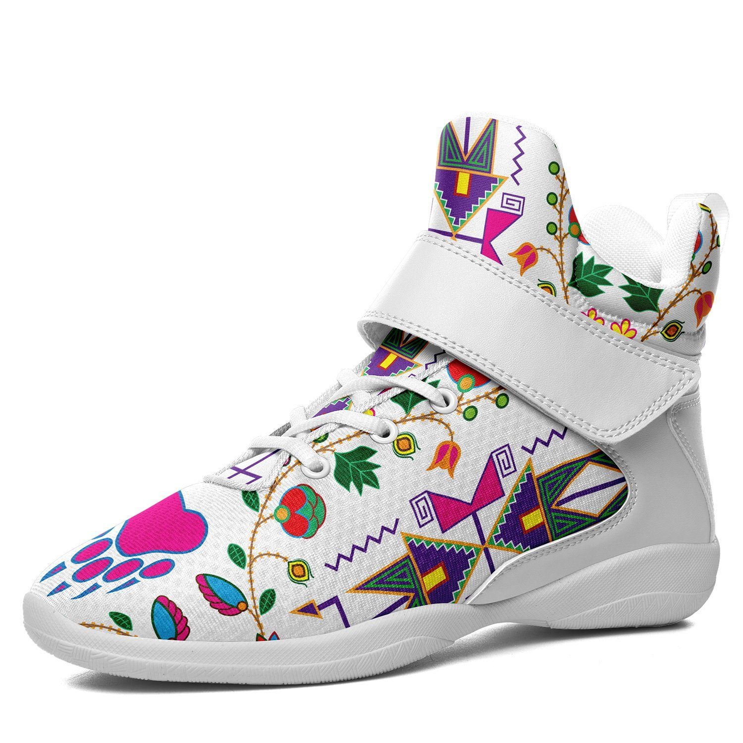 Geometric Floral Fall White Ipottaa Basketball / Sport High Top Shoes - White Sole 49 Dzine US Men 7 / EUR 40 White Sole with White Strap 
