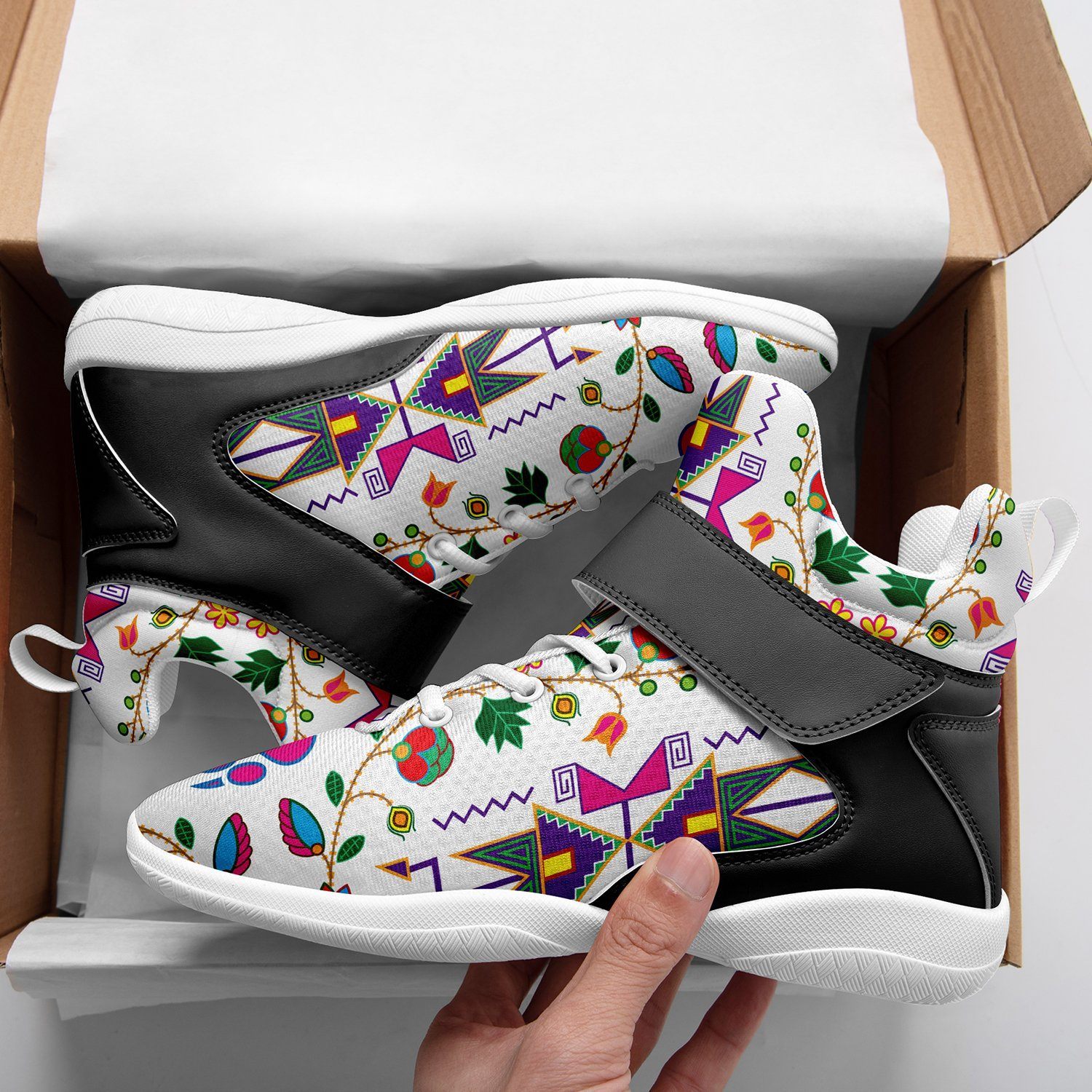 Geometric Floral Fall White Kid's Ipottaa Basketball / Sport High Top Shoes 49 Dzine 