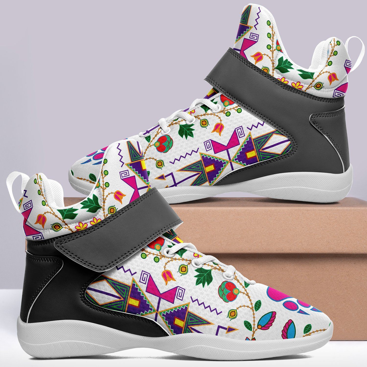 Geometric Floral Fall White Kid's Ipottaa Basketball / Sport High Top Shoes 49 Dzine 