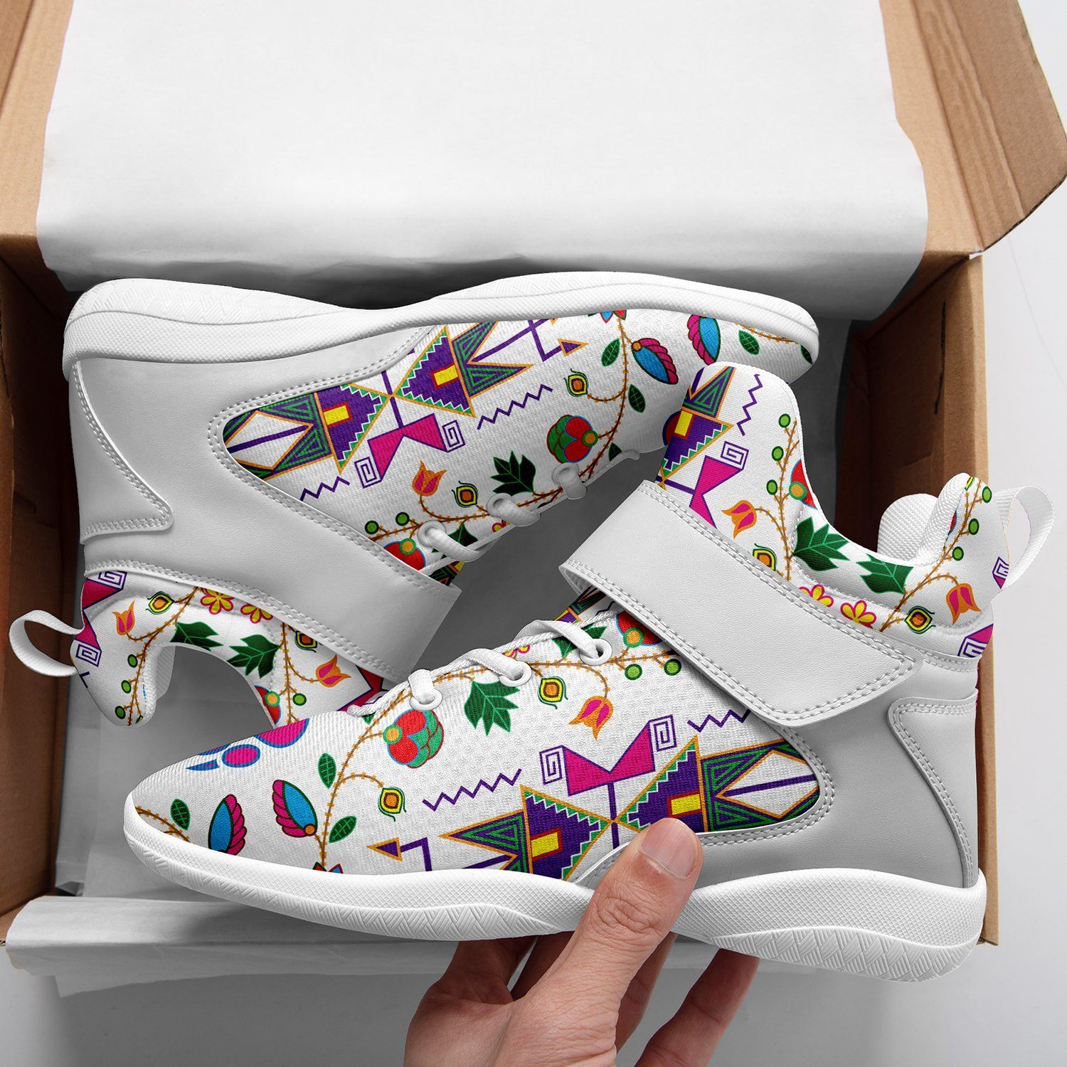 Geometric Floral Fall White Kid's Ipottaa Basketball / Sport High Top Shoes 49 Dzine 