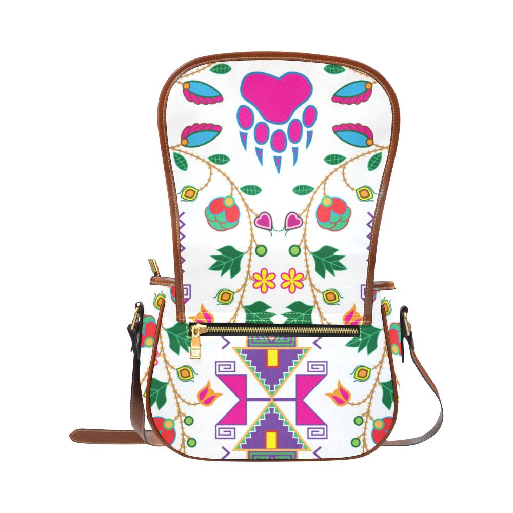 Geometric Floral Fall - White Saddle Bag/Small (Model 1649) Full Customization Saddle Bag/Small (Full Customization) e-joyer 