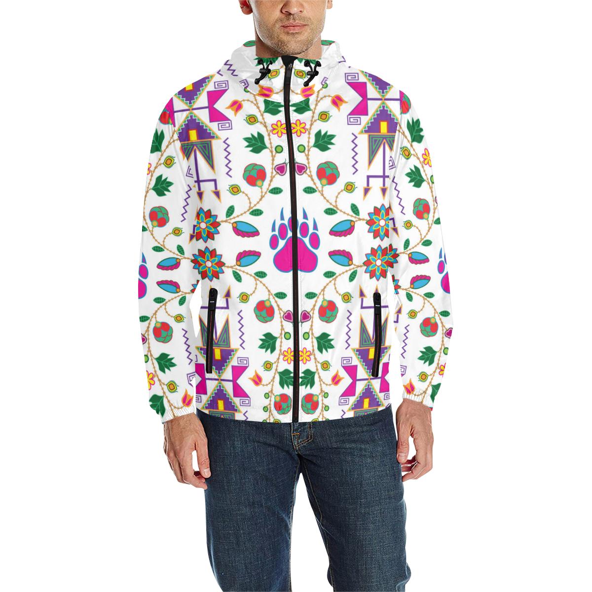 Geometric Floral Fall - White Unisex Quilted Coat All Over Print Quilted Windbreaker for Men (H35) e-joyer 