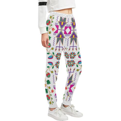 Geometric Floral Fall-White Women's All Over Print Sweatpants (Model L11) Women's All Over Print Sweatpants (L11) e-joyer 