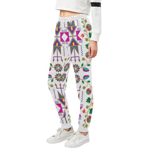 Geometric Floral Fall-White Women's All Over Print Sweatpants (Model L11) Women's All Over Print Sweatpants (L11) e-joyer 