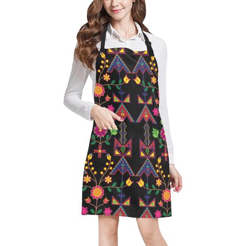 Geometric Floral Spring-Black All Over Print Apron All Over Print Apron e-joyer 