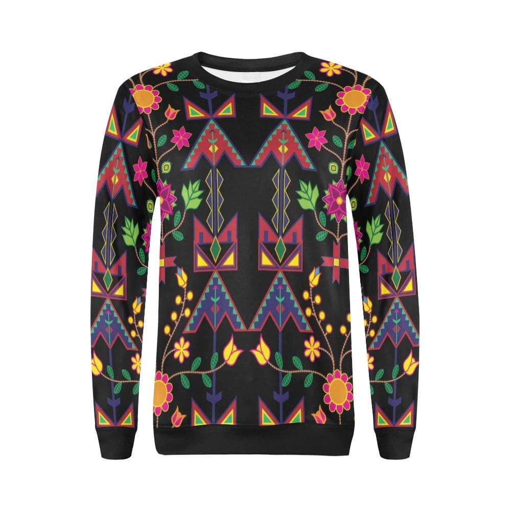 Geometric Floral Spring-Black All Over Print Crewneck Sweatshirt for Women (Model H18) Crewneck Sweatshirt for Women (H18) e-joyer 