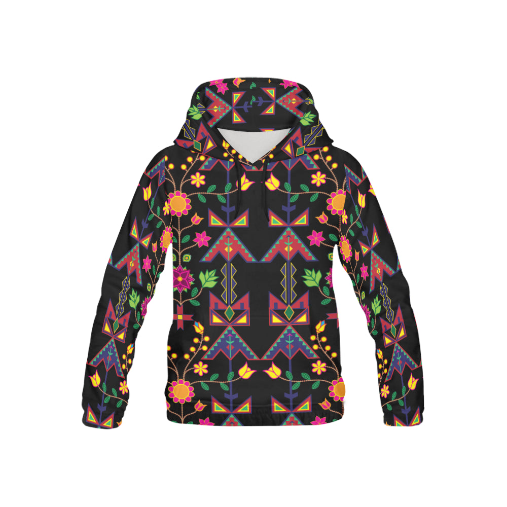 Geometric Floral Spring-Black All Over Print Hoodie for Kid (USA Size) (Model H13) All Over Print Hoodie for Kid (H13) e-joyer 