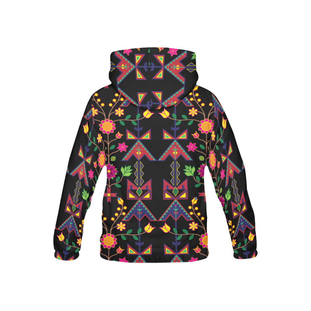 Geometric Floral Spring-Black All Over Print Hoodie for Kid (USA Size) (Model H13) All Over Print Hoodie for Kid (H13) e-joyer 