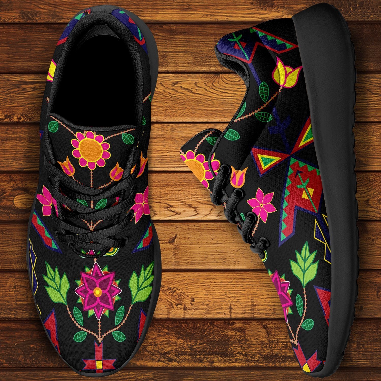 Geometric Floral Spring Black Ikkaayi Sport Sneakers ikkaayi Herman 