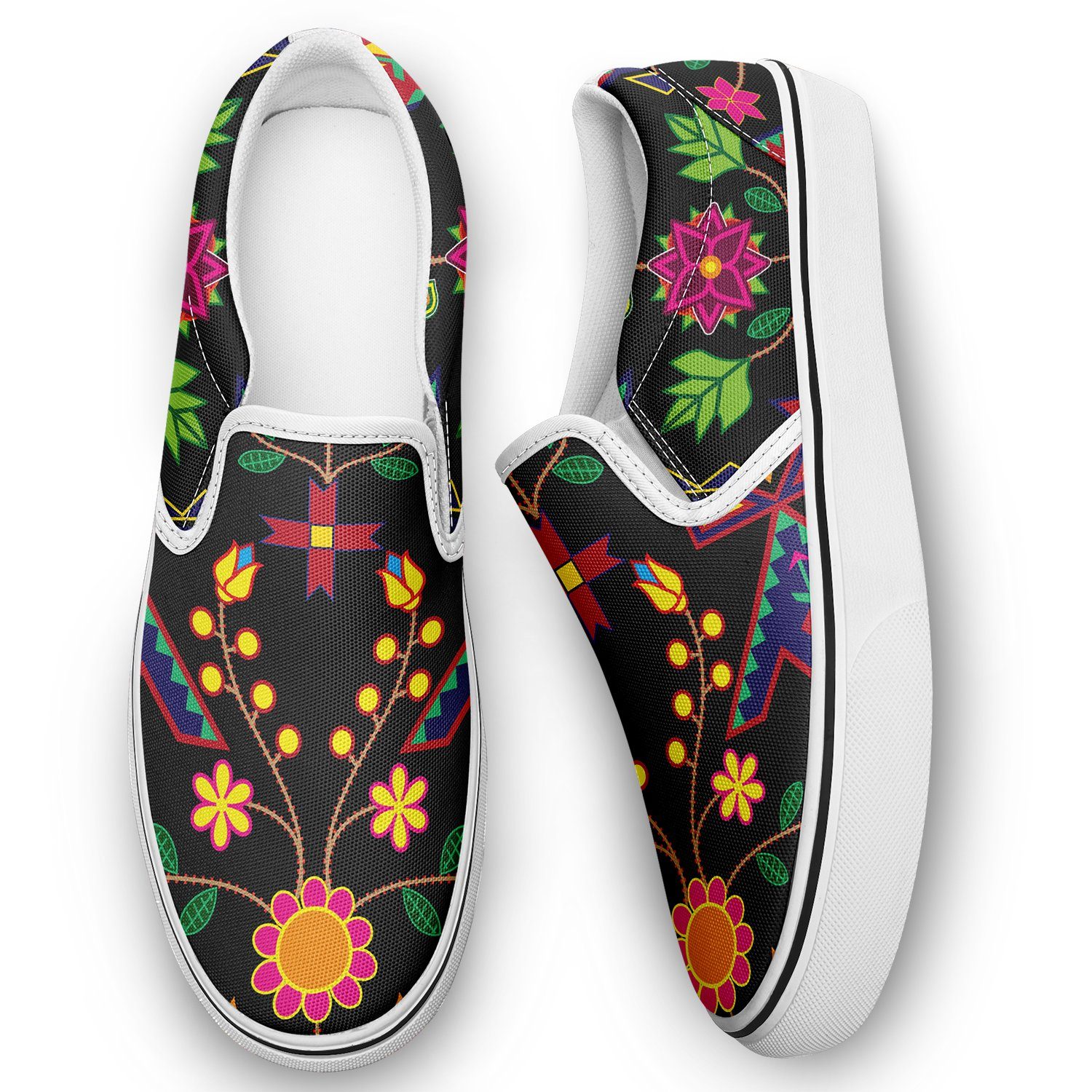 Geometric Floral Spring Black Otoyimm Kid's Canvas Slip On Shoes otoyimm Herman 