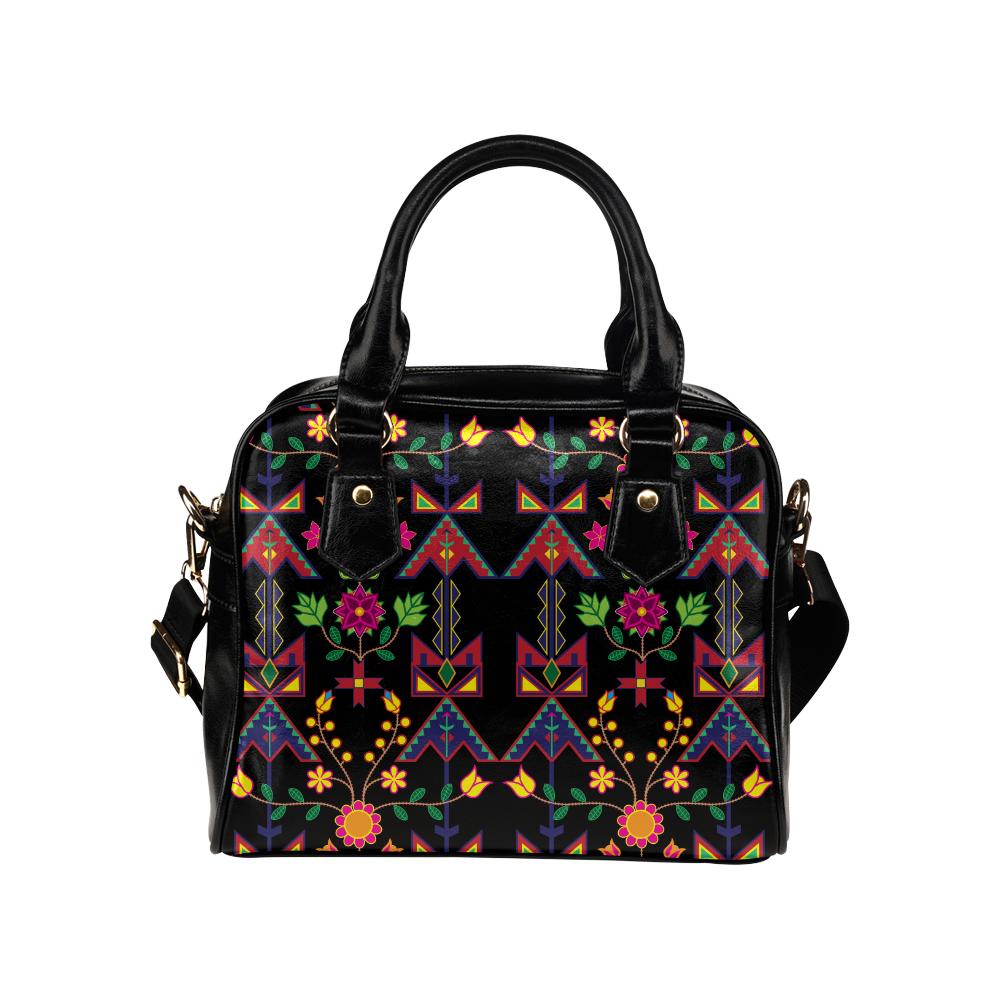 Geometric Floral Spring-Black Shoulder Handbag (Model 1634) Shoulder Handbags (1634) e-joyer 