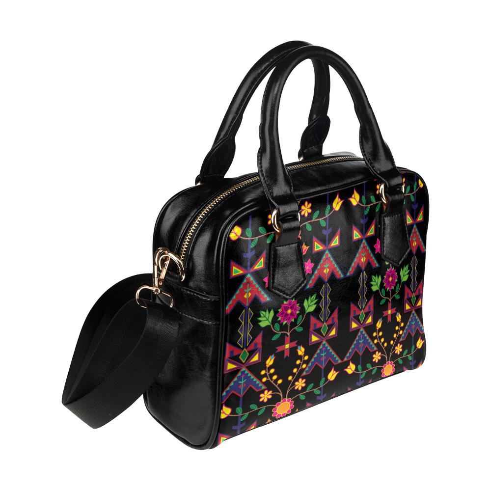 Geometric Floral Spring-Black Shoulder Handbag (Model 1634) Shoulder Handbags (1634) e-joyer 