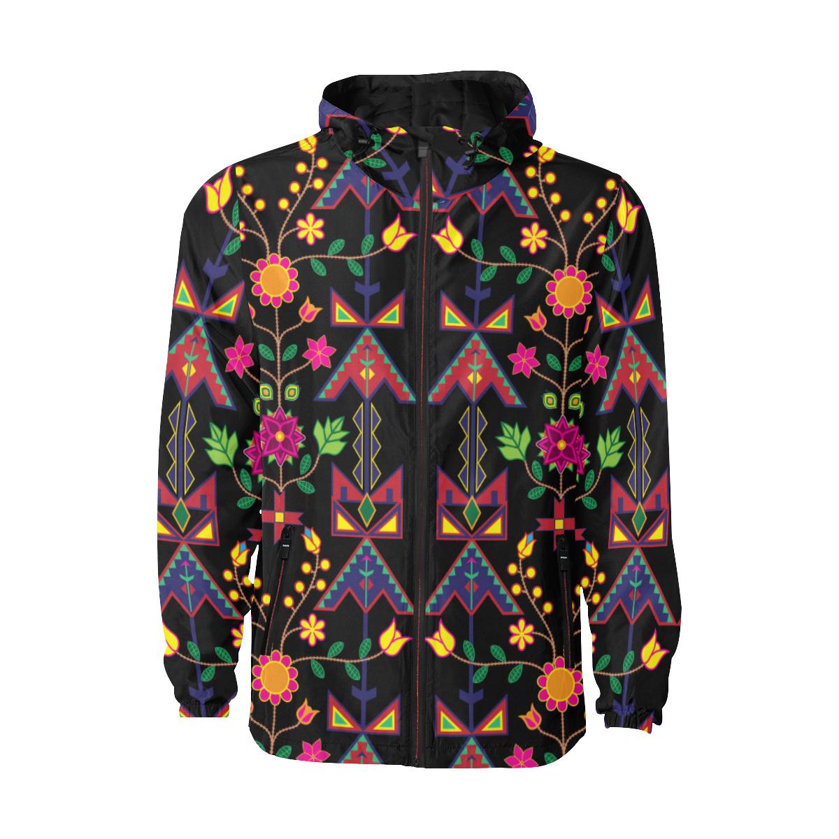 Geometric Floral Spring - Black Unisex Quilted Coat All Over Print Quilted Windbreaker for Men (H35) e-joyer 