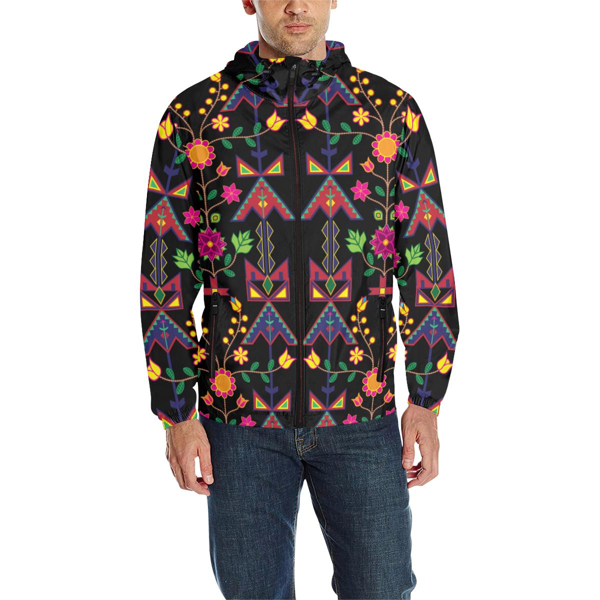 Geometric Floral Spring - Black Unisex Quilted Coat All Over Print Quilted Windbreaker for Men (H35) e-joyer 