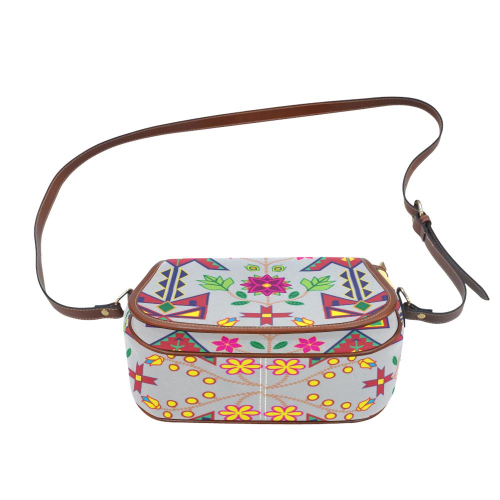 Geometric Floral Spring - Gray Saddle Bag/Small (Model 1649) Full Customization Saddle Bag/Small (Full Customization) e-joyer 