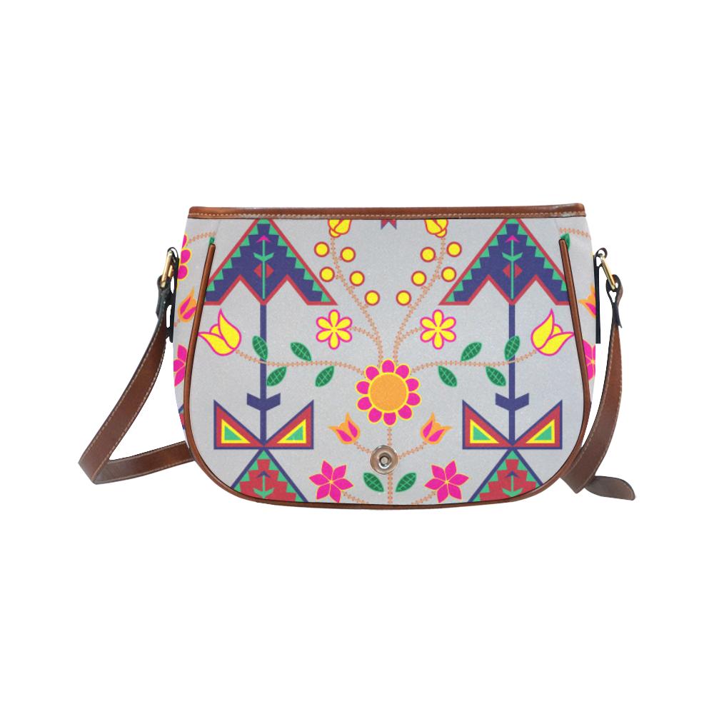 Geometric Floral Spring - Gray Saddle Bag/Small (Model 1649) Full Customization Saddle Bag/Small (Full Customization) e-joyer 