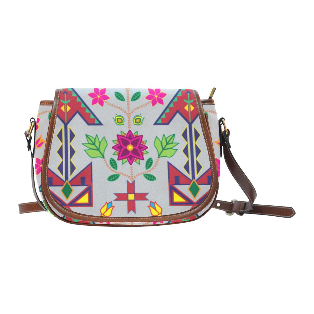 Geometric Floral Spring - Gray Saddle Bag/Small (Model 1649) Full Customization Saddle Bag/Small (Full Customization) e-joyer 