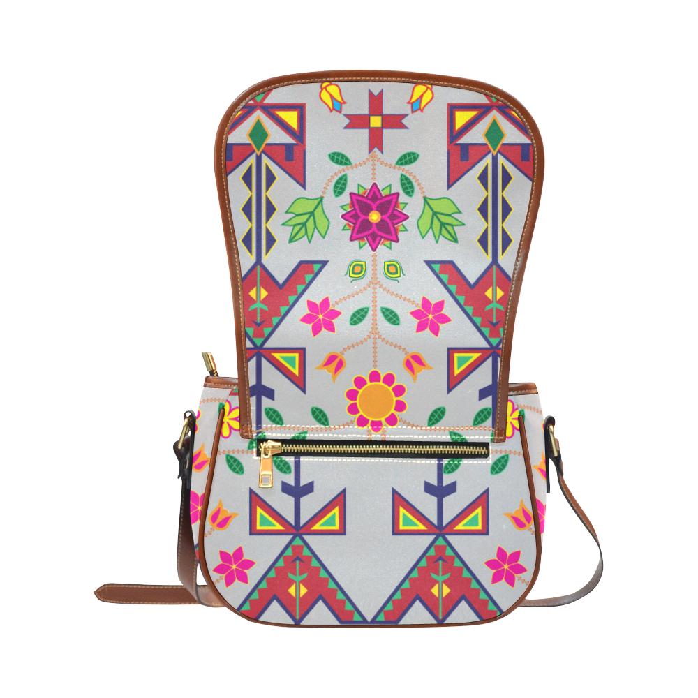 Geometric Floral Spring - Gray Saddle Bag/Small (Model 1649) Full Customization Saddle Bag/Small (Full Customization) e-joyer 