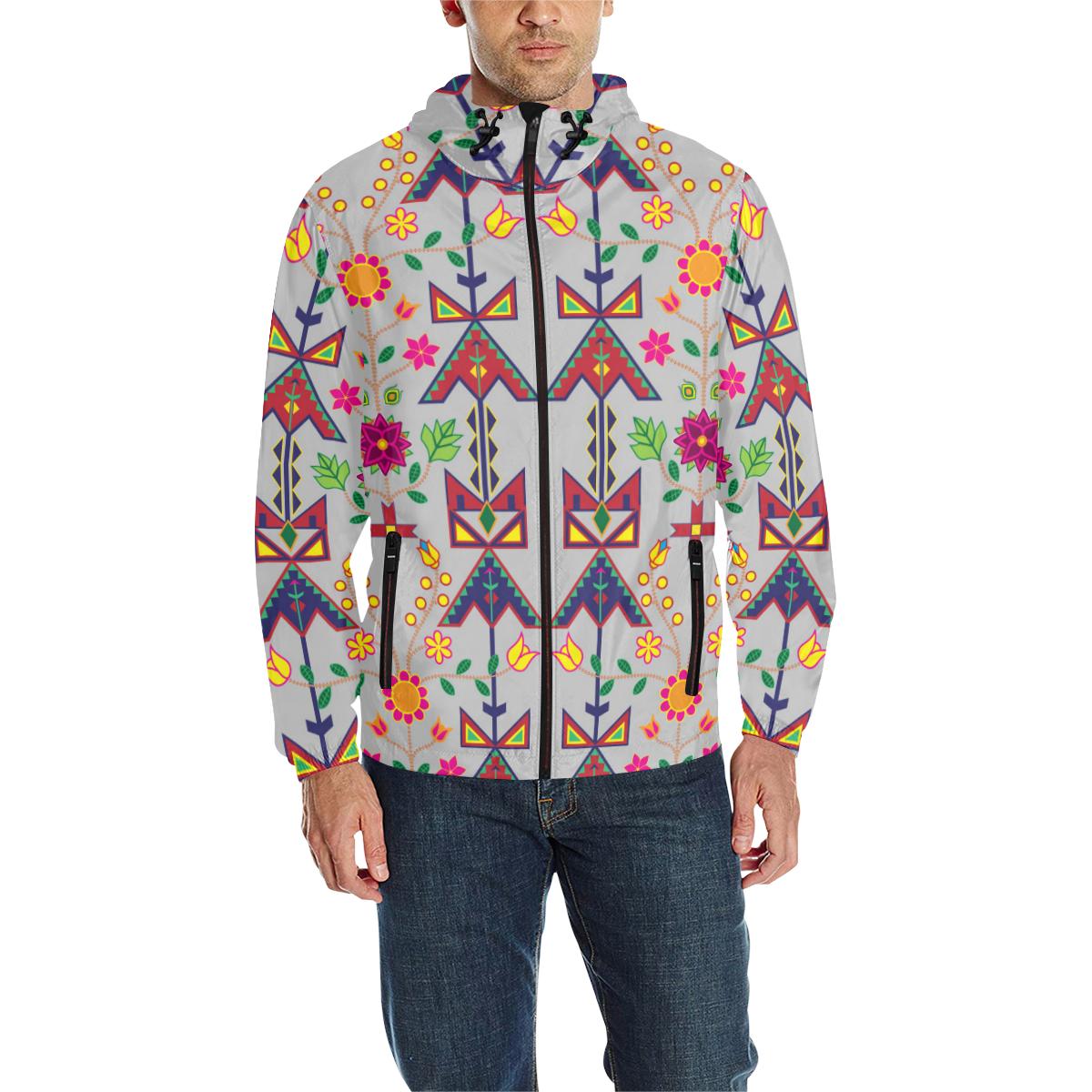 Geometric Floral Spring - Gray Unisex Quilted Coat All Over Print Quilted Windbreaker for Men (H35) e-joyer 