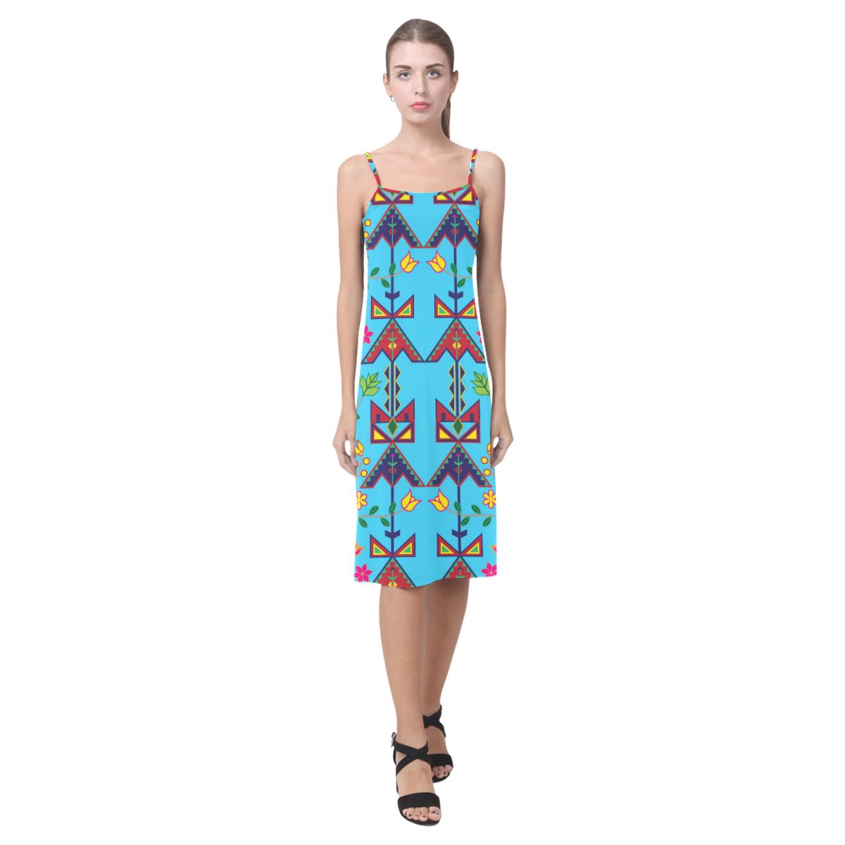 Geometric Floral Spring - Sky Blue Alcestis Slip Dress (Model D05) Alcestis Slip Dress (D05) e-joyer 