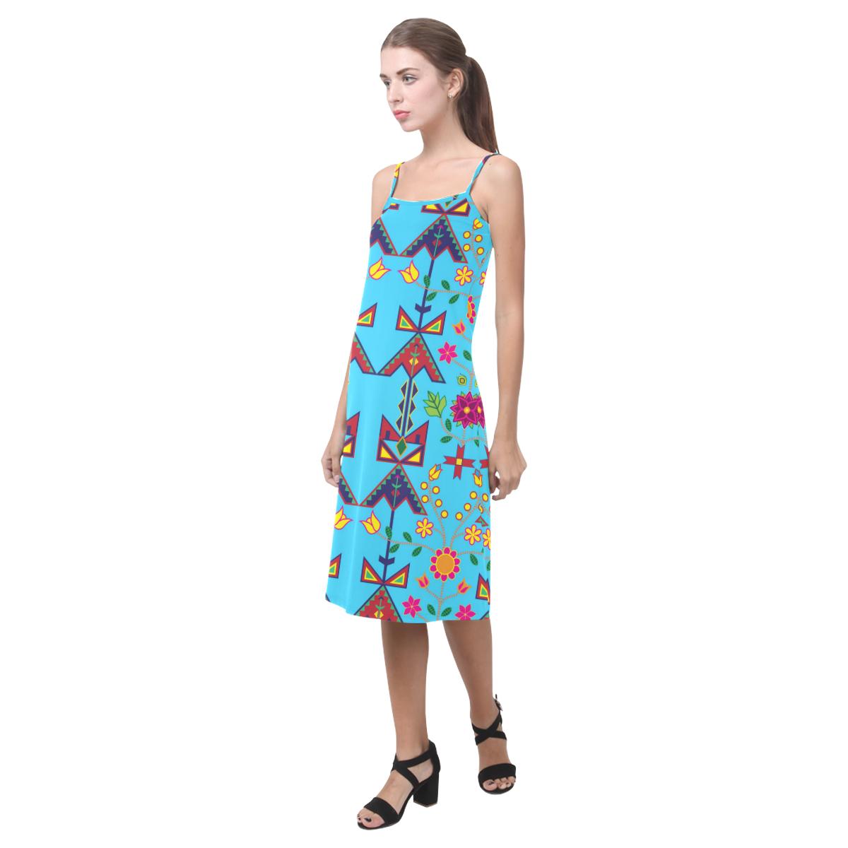 Geometric Floral Spring - Sky Blue Alcestis Slip Dress (Model D05) Alcestis Slip Dress (D05) e-joyer 