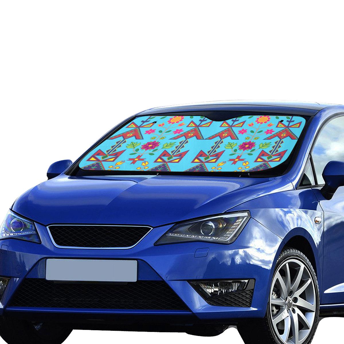 Geometric Floral Spring-SKy Blue Car Sun Shade 55"x30" Car Sun Shade e-joyer 