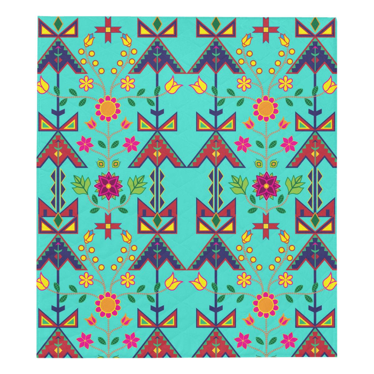 Geometric Floral Spring - Sky Quilt 70"x80" Quilt 70"x80" e-joyer 