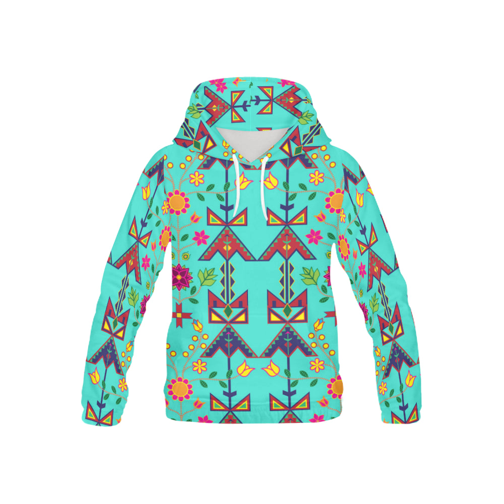 Geometric Floral Spring-Turquoise All Over Print Hoodie for Kid (USA Size) (Model H13) All Over Print Hoodie for Kid (H13) e-joyer 