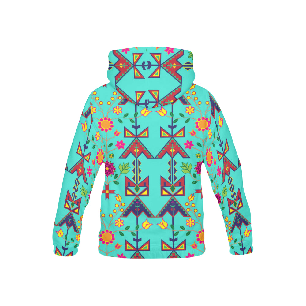 Geometric Floral Spring-Turquoise All Over Print Hoodie for Kid (USA Size) (Model H13) All Over Print Hoodie for Kid (H13) e-joyer 