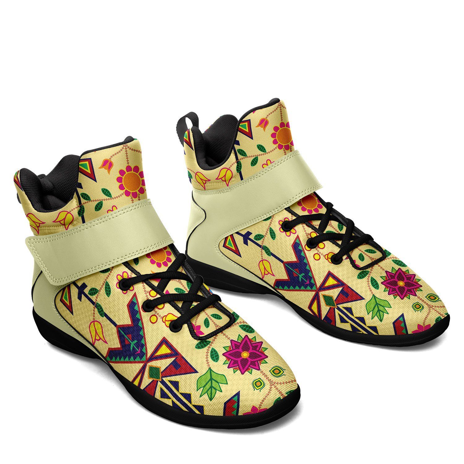 Geometric Floral Spring Vanilla Ipottaa Basketball / Sport High Top Shoes - Black Sole 49 Dzine 