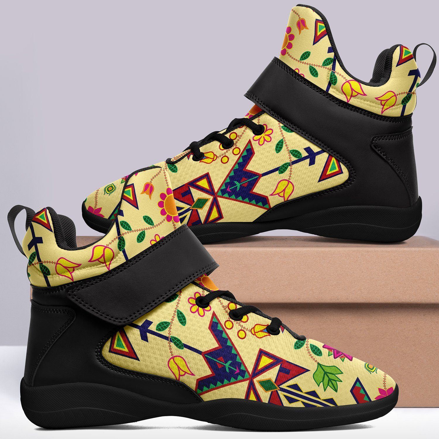 Geometric Floral Spring Vanilla Kid's Ipottaa Basketball / Sport High Top Shoes 49 Dzine 