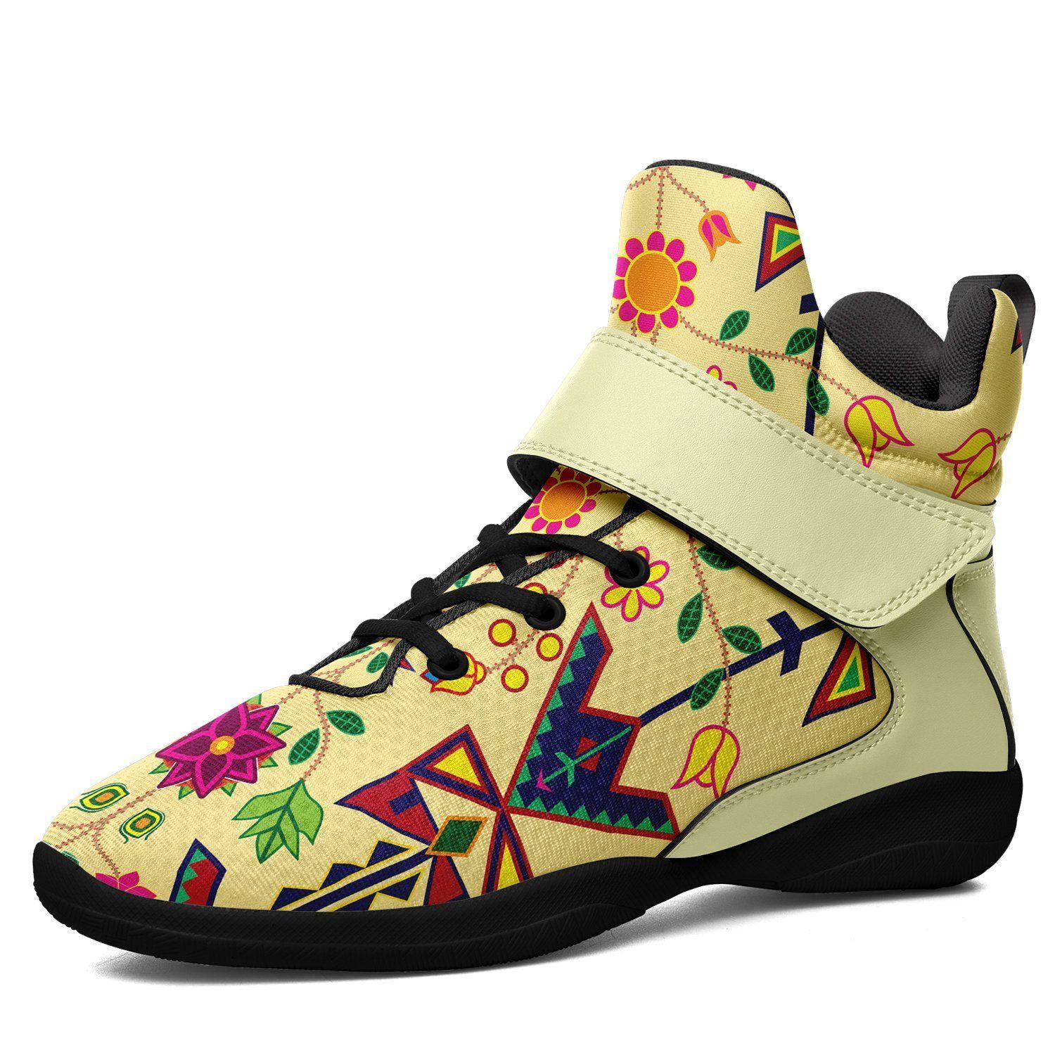 Geometric Floral Spring Vanilla Kid's Ipottaa Basketball / Sport High Top Shoes 49 Dzine US Women 4.5 / US Youth 3.5 / EUR 35 Black Sole with Light Yellow Strap 