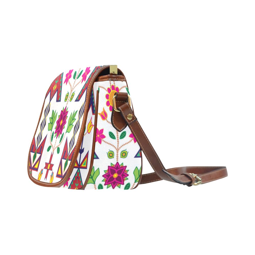 Geometric Floral Spring - White Saddle Bag/Small (Model 1649) Full Customization Saddle Bag/Small (Full Customization) e-joyer 