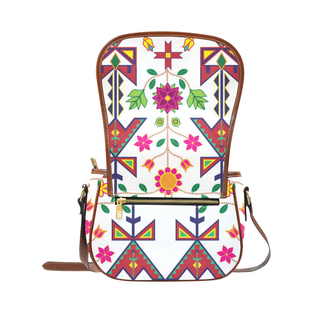 Geometric Floral Spring - White Saddle Bag/Small (Model 1649) Full Customization Saddle Bag/Small (Full Customization) e-joyer 